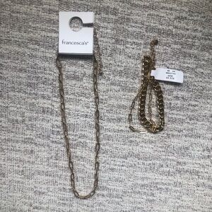 NWT Francesca’s gold link chain necklace and bracelet set
